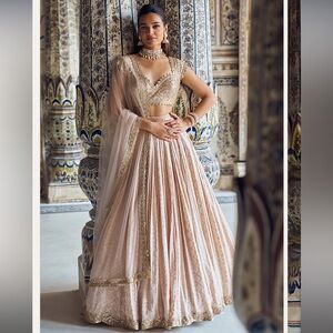 Lashkaraa Nude and Gold Embroidered Lehenga